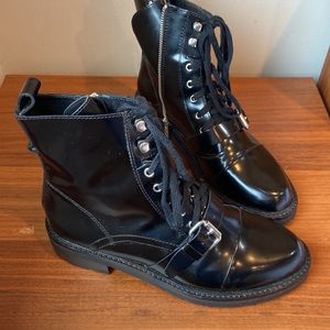 All Saints Donita Glossy Black Leather Lace Up Combat Ankle Boots Size 40 (US 9)